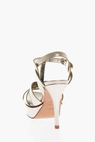Metallic Effect Leather Sandals Heel 10 cm