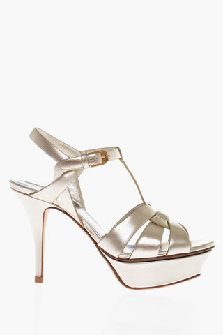 Metallic Effect Leather Sandals Heel 10 cm