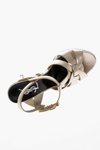 Metallic Effect Leather Sandals Heel 10 cm