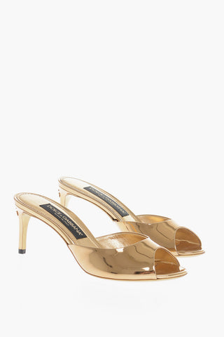 Metallic Effect Leather Mules Heel 6,5 cm