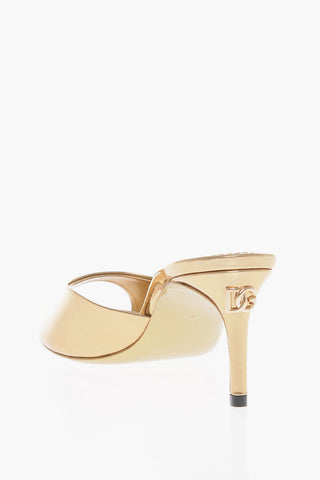 Metallic Effect Leather Mules Heel 6,5 cm