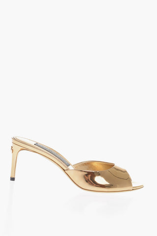 Metallic Effect Leather Mules Heel 6,5 cm