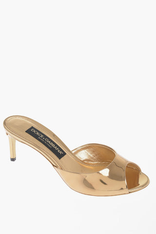 Metallic Effect Leather Mules Heel 6,5 cm