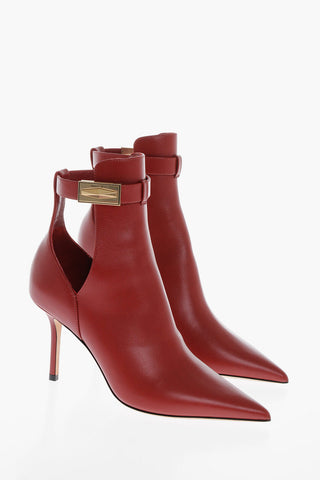 Pointed Leather Booties With Cutouts Heel 9 cm