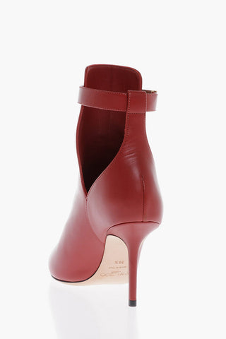 Pointed Leather Booties With Cutouts Heel 9 cm