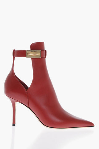 Pointed Leather Booties With Cutouts Heel 9 cm