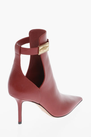 Pointed Leather Booties With Cutouts Heel 9 cm