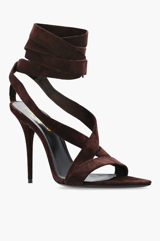 Lace-Up Suede Leather Sandals Heel 11 cm