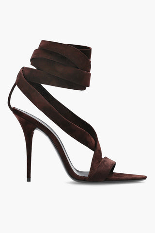 Lace-Up Suede Leather Sandals Heel 11 cm