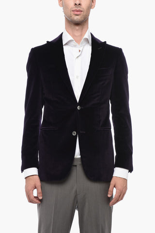 Blazer In Velluto Monopetto Foderato Con Tasche A Filo