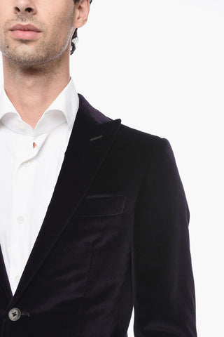 Blazer In Velluto Monopetto Foderato Con Tasche A Filo