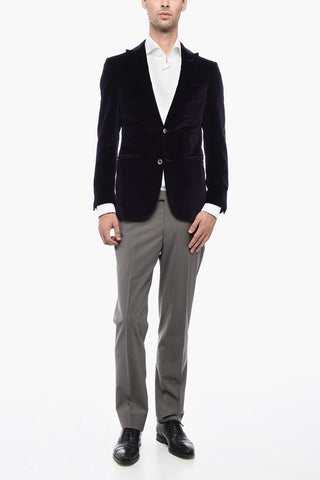Blazer In Velluto Monopetto Foderato Con Tasche A Filo