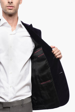 Blazer In Velluto Monopetto Foderato Con Tasche A Filo