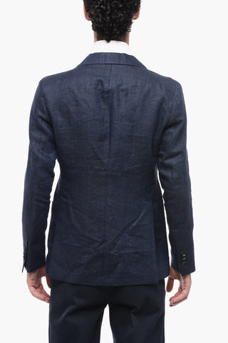 Blazer in Lino Delavé con Tasche a Filo