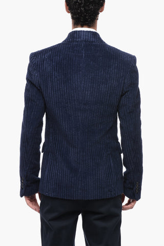 Corduroy Double Breaste Blazer with Flap Pocket
