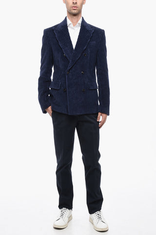 Corduroy Double Breaste Blazer with Flap Pocket