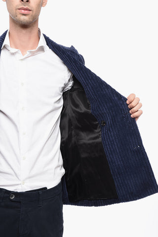 Corduroy Double Breaste Blazer with Flap Pocket
