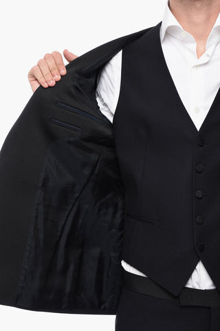 Abito in Lana con Gilet e Revers a Scialle