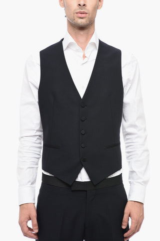 Abito in Lana con Gilet e Revers a Scialle