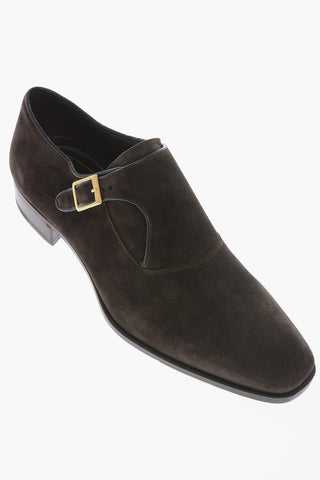Suede Monk Strap Shoes with Golden Buckle