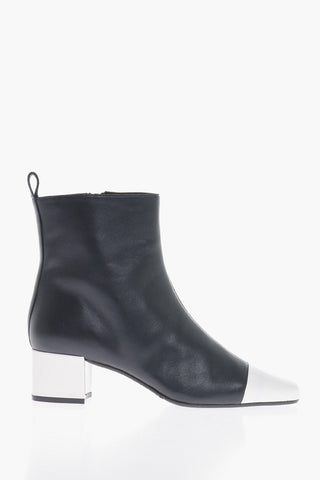 Leather Ankle Boots with Contrasting Details Heel 5cm