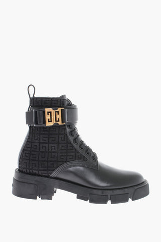 Leather Combat Boots With Monogram Logo And Statement Buckle