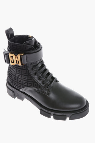 Leather Combat Boots With Monogram Logo And Statement Buckle