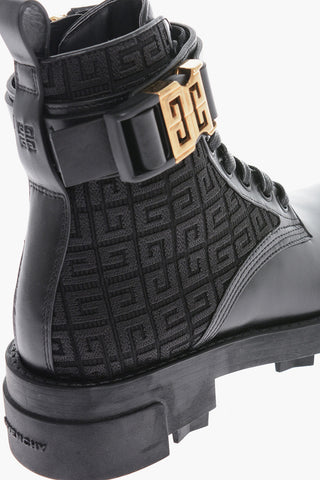 Leather Combat Boots With Monogram Logo And Statement Buckle