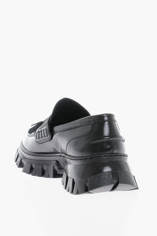 Brushed Leather Loafers With Tassels And Glitter Details