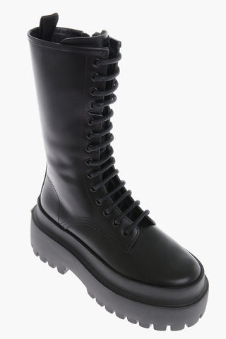 Anfibi In Pelle Spazzolata Con Suola Platform