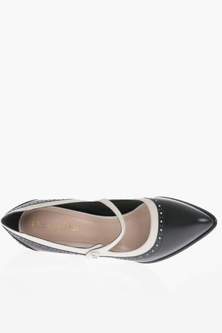 Leather Pumps With Strap And Brogues Details Heel 11 cm