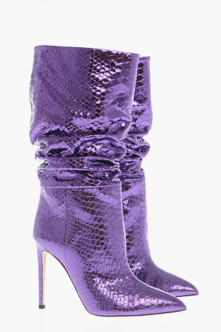 Python Printed Laminated Leather SLOUCHY Boots 11cm