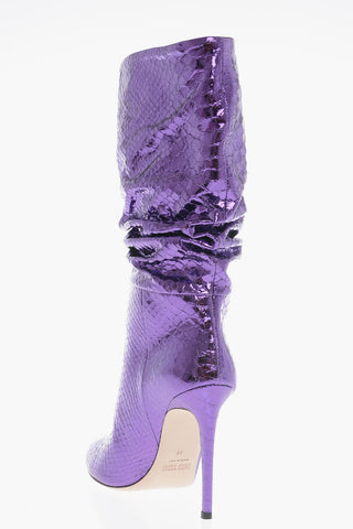 Python Printed Laminated Leather SLOUCHY Boots 11cm