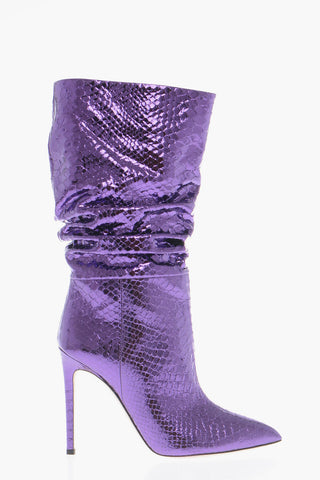 Python Printed Laminated Leather SLOUCHY Boots 11cm