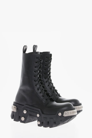 Leather BULLDOZER Combat Boots With Hardware Details