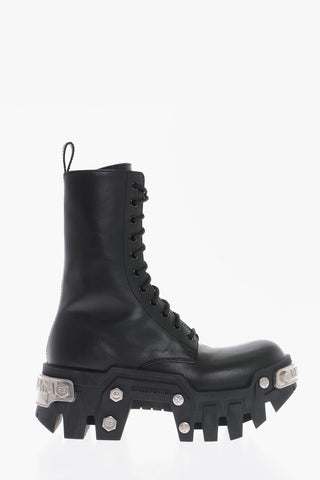 Leather BULLDOZER Combat Boots With Hardware Details
