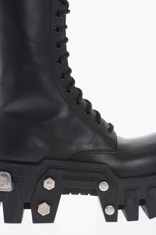 Leather BULLDOZER Combat Boots With Hardware Details