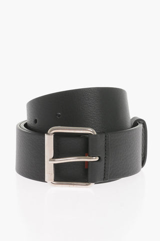 Solid Color Leather Belt with Printed Logo 40mm