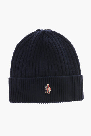GRENOBLE Solid Color Ribbed Beanie with Embroidered Monogram