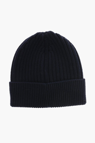 GRENOBLE Solid Color Ribbed Beanie with Embroidered Monogram
