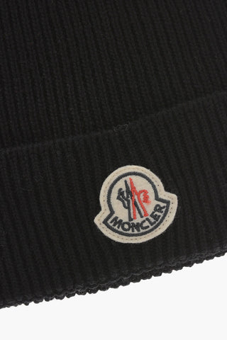 Virgin Wool Ribbed Beanie with Contrasting Logo Patch