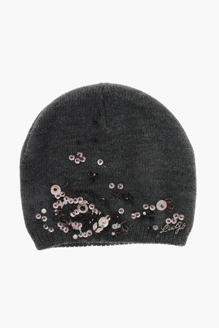 Wool Blend Beanie Hat with Sequin