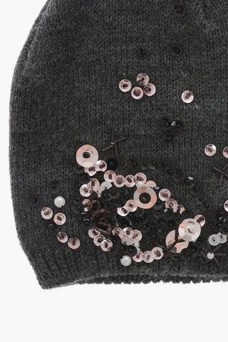 Wool Blend Beanie Hat with Sequin