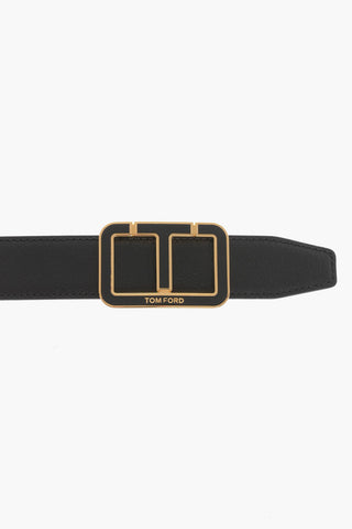 Solid Color Leather Belt with Logoed Buckle 30mm