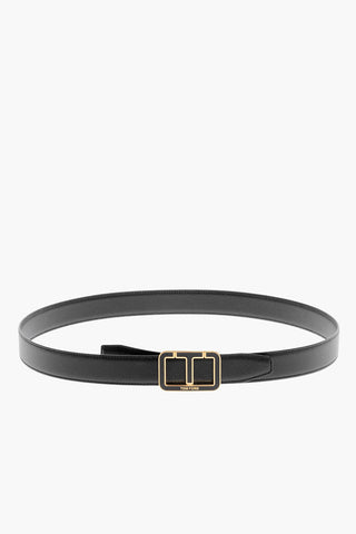 Solid Color Leather Belt with Logoed Buckle 30mm