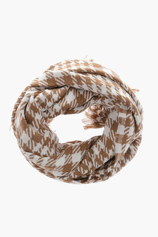 Houndstooth Motif Two-Tone Scarf with Lurex Trims