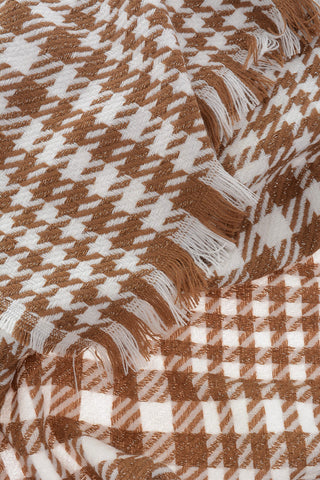 Houndstooth Motif Two-Tone Scarf with Lurex Trims