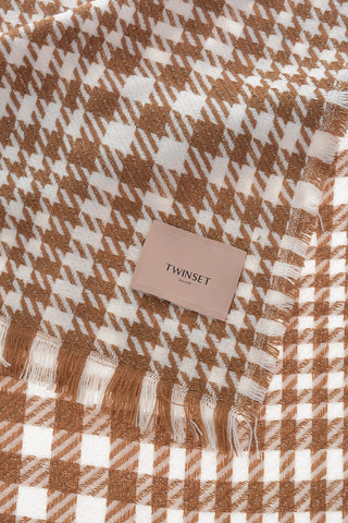 Houndstooth Motif Two-Tone Scarf with Lurex Trims