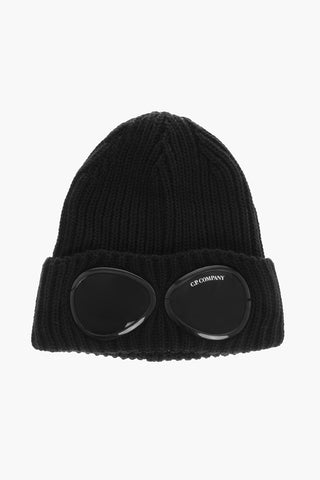 Solid Color Ribbed Beanie with Goggles Detail