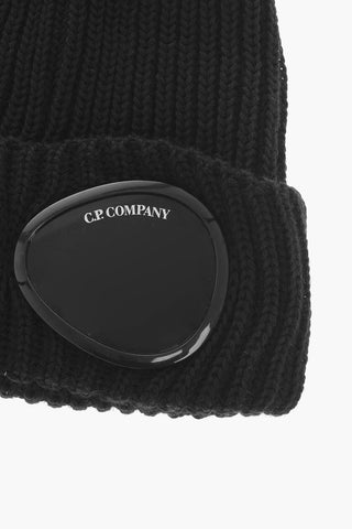 Solid Color Ribbed Beanie with Goggles Detail